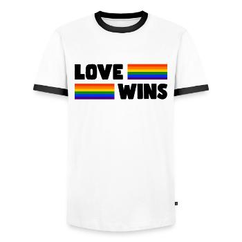 Stolz LGBTQ. Stellungnahme - Männer Kontrast-T-Shirt - Weiß/Schwarz - Vorne - AI Model Female 172 light (172cm) & AI Model Male 178 dark (178cm)