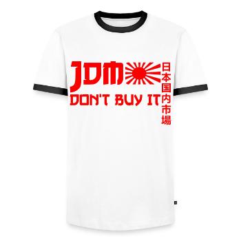 JDM Japanese Domestic Market Automotive - Männer Kontrast-T-Shirt - Weiß/Schwarz - Vorne - AI Model Female 172 light (172cm) & AI Model Male 178 dark (178cm)