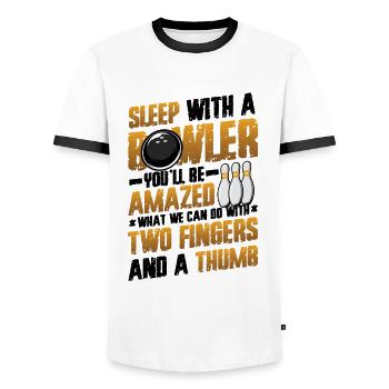 Schlaf Mit Einem Kegler - Lustiges Bowling - Männer Kontrast-T-Shirt - Weiß/Schwarz - Vorne - AI Model Female 172 light (172cm) & AI Model Male 178 dark (178cm)