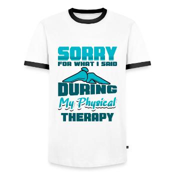 Sorry for what I said during my Physical Therapy - Männer Kontrast-T-Shirt - Weiß/Schwarz - Vorne - AI Model Female 172 light (172cm) & AI Model Male 178 dark (178cm)