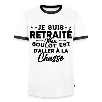 Retraité et Chasseur Humour Cadeau de la chasse - T-shirt contrasté Homme - blanc/noir - Devant - AI Model Female 172 light (172cm) & AI Model Male 178 dark (178cm)