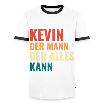 Kevin Der Mann Der Alles Kann Vorname Kevin - Männer Kontrast-T-Shirt - Weiß/Schwarz - Vorne - AI Model Female 172 light (172cm) & AI Model Male 178 dark (178cm)