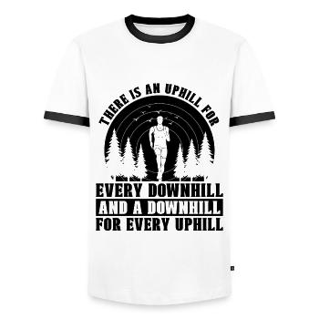 There Is An Uphill For Every Athletes Trail Runner - Men's Ringer Shirt - white/black - Front - AI Model Female 172 light (172cm) & AI Model Male 178 dark (178cm)