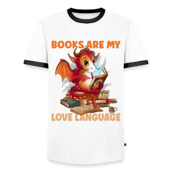 Books Love Language Lesen - Männer Kontrast-T-Shirt - Weiß/Schwarz - Vorne - AI Model Female 172 light (172cm) & AI Model Male 178 dark (178cm)