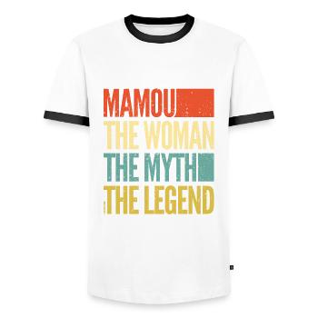 Mamou - the woman - the myth - the legend - Mamie - T-shirt contrasté Homme - blanc/noir - Devant - AI Model Female 172 light (172cm) & AI Model Male 178 dark (178cm)