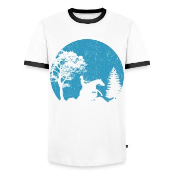 Cavalier Reining Équitation Moon Western Riding - T-shirt contrasté Homme - blanc/noir - Devant - AI Model Female 172 light (172cm) & AI Model Male 178 dark (178cm)