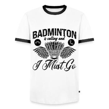 Badminton Is Calling And Racquets Badminton Player - Men's Ringer Shirt - white/black - Front - AI Model Female 172 light (172cm) & AI Model Male 178 dark (178cm)