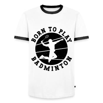 Born To Play Retro Racquet Sport Badminton Player - Men's Ringer Shirt - white/black - Front - AI Model Female 172 light (172cm) & AI Model Male 178 dark (178cm)