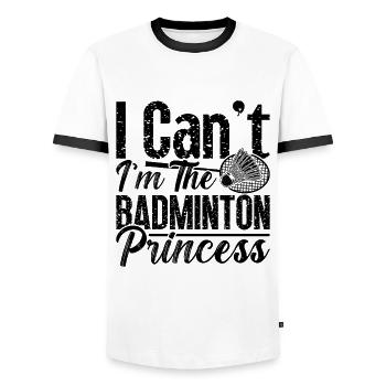 I Can't I'm The Racquet Sports Badminton Player - Men's Ringer Shirt - white/black - Front - AI Model Female 172 light (172cm) & AI Model Male 178 dark (178cm)