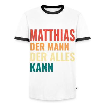 Matthias Der Mann Der Alles Kann Vorname Matthias - Männer Kontrast-T-Shirt - Weiß/Schwarz - Vorne - AI Model Female 172 light (172cm) & AI Model Male 178 dark (178cm)