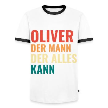 Oliver Der Mann Der Alles Kann Vorname Oliver - Männer Kontrast-T-Shirt - Weiß/Schwarz - Vorne - AI Model Female 172 light (172cm) & AI Model Male 178 dark (178cm)