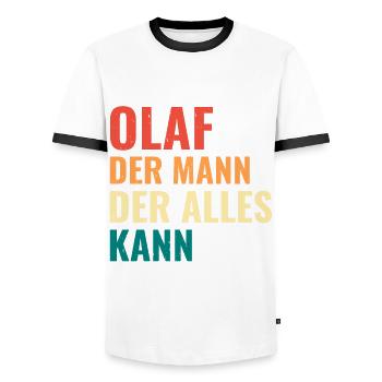 Olaf Der Mann Der Alles Kann Vorname Olaf - Männer Kontrast-T-Shirt - Weiß/Schwarz - Vorne - AI Model Female 172 light (172cm) & AI Model Male 178 dark (178cm)