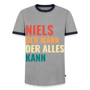 Niels Der Mann Der Alles Kann Vorname Niels - Männer Kontrast-T-Shirt - Grau/Navy  - Vorne - AI Model Female 172 light (172cm) & AI Model Male 178 light (178cm)