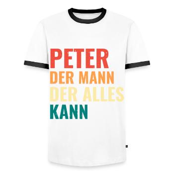 Peter Der Mann Der Alles Kann Vorname Peter - Männer Kontrast-T-Shirt - Weiß/Schwarz - Vorne - AI Model Female 172 light (172cm) & AI Model Male 178 dark (178cm)