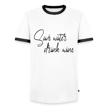 Dicton du vin - T-shirt contrasté Homme - blanc/noir - Devant - AI Model Female 172 light (172cm) & AI Model Male 178 dark (178cm)