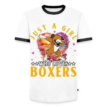 Juste une fille qui aime les boxeurs - T-shirt contrasté Homme - blanc/noir - Devant - AI Model Female 172 light (172cm) & AI Model Male 178 dark (178cm)