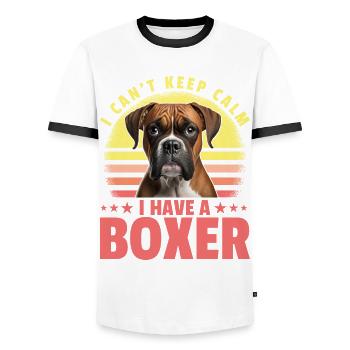 Je n’arrive pas à rester calme J’ai un Boxer - T-shirt contrasté Homme - blanc/noir - Devant - AI Model Female 172 light (172cm) & AI Model Male 178 dark (178cm)