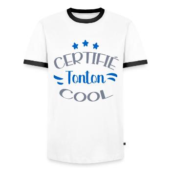 Certifié Tonton Cool Idée Cadeau Annonce Grossesse - T-shirt contrasté Homme - blanc/noir - Devant - AI Model Female 172 light (172cm) & AI Model Male 178 dark (178cm)