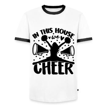 Dans cette maison, nous applaudissons aime danser pom-pom girls - T-shirt contrasté Homme - blanc/noir - Devant - AI Model Female 172 light (172cm) & AI Model Male 178 dark (178cm)