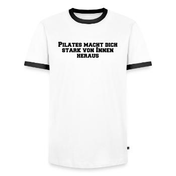 Pilates - Pilates macht dich stark von Innen - Männer Kontrast-T-Shirt - Weiß/Schwarz - Vorne - AI Model Female 172 light (172cm) & AI Model Male 178 dark (178cm)