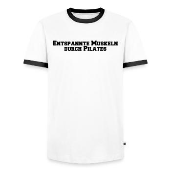 Pilates - Entspannte Muskeln durch Pilates - Männer Kontrast-T-Shirt - Weiß/Schwarz - Vorne - AI Model Female 172 light (172cm) & AI Model Male 178 dark (178cm)