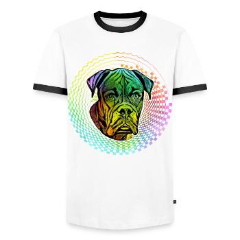 Boxer Retro - Männer Kontrast-T-Shirt - Weiß/Schwarz - Vorne - AI Model Female 172 light (172cm) & AI Model Male 178 dark (178cm)