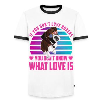 Boxer Lustiger Spruch Liebe - Männer Kontrast-T-Shirt - Weiß/Schwarz - Vorne - AI Model Female 172 light (172cm) & AI Model Male 178 dark (178cm)