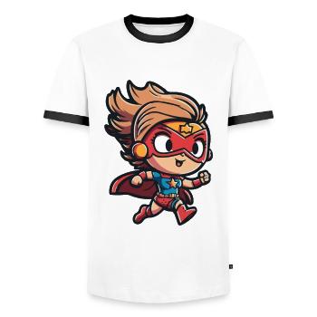 Cute superheroine with comic-style cape - Men's Ringer Shirt - white/black - Front - AI Model Female 172 light (172cm) & AI Model Male 178 dark (178cm)