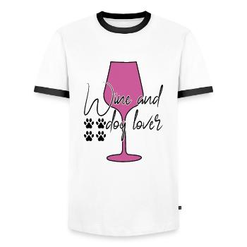 Amateurs de vin et de chiens - T-shirt contrasté Homme - blanc/noir - Devant - AI Model Female 172 light (172cm) & AI Model Male 178 dark (178cm)