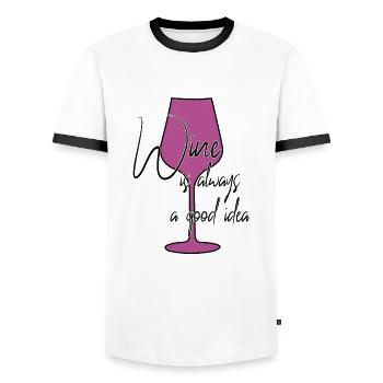 Wine is a good idea saying - Men's Ringer Shirt - white/black - Front - AI Model Female 172 light (172cm) & AI Model Male 178 dark (178cm)