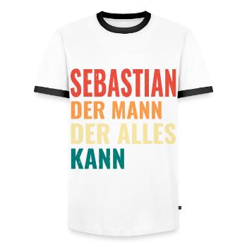 Sebastian Der Mann Der Alles Kann Name Sebastian - Männer Kontrast-T-Shirt - Weiß/Schwarz - Vorne - AI Model Female 172 light (172cm) & AI Model Male 178 dark (178cm)