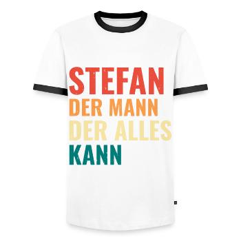 Stefan Der Mann Der Alles Kann Vorname Stefan - Männer Kontrast-T-Shirt - Weiß/Schwarz - Vorne - AI Model Female 172 light (172cm) & AI Model Male 178 dark (178cm)