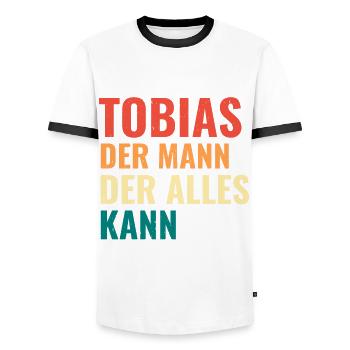 Tobias Der Mann Der Alles Kann Vorname Tobias - Männer Kontrast-T-Shirt - Weiß/Schwarz - Vorne - AI Model Female 172 light (172cm) & AI Model Male 178 dark (178cm)