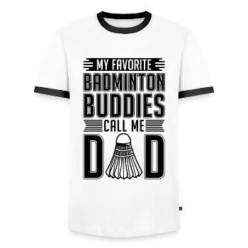 My Favorite Badminton Buddies Shuttlecock Player - Men's Ringer Shirt - white/black - Front - AI Model Female 172 light (172cm) & AI Model Male 178 dark (178cm)