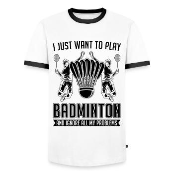 Je veux juste jouer au joueur de badminton Shuttlecock - T-shirt contrasté Homme - blanc/noir - Devant - AI Model Female 172 light (172cm) & AI Model Male 178 dark (178cm)