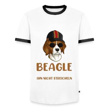 Hund Beagle - Männer Kontrast-T-Shirt - Weiß/Schwarz - Vorne - AI Model Female 172 light (172cm) & AI Model Male 178 dark (178cm)