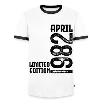 Gift April 1982. Birthday April 1982. April. - Men's Ringer Shirt - white/black - Front - AI Model Female 172 light (172cm) & AI Model Male 178 dark (178cm)