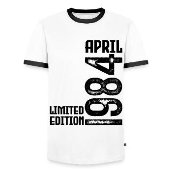 Gift April 1984. Birthday April 1984. April. - Men's Ringer Shirt - white/black - Front - AI Model Female 172 light (172cm) & AI Model Male 178 dark (178cm)