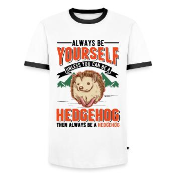 Always be yourself Hedgehog Igel - Men's Ringer Shirt - white/black - Front - AI Model Female 172 light (172cm) & AI Model Male 178 dark (178cm)