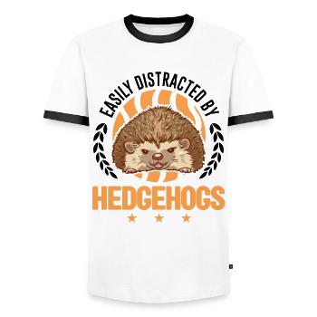 Easily distracted by Hedgehogs Igel - Men's Ringer Shirt - white/black - Front - AI Model Female 172 light (172cm) & AI Model Male 178 dark (178cm)