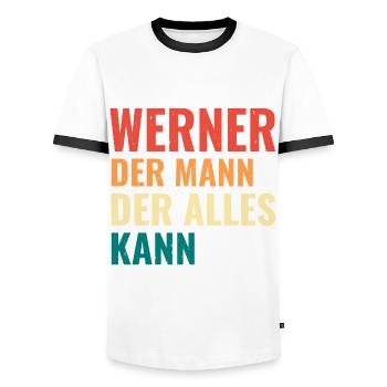 Werner Der Mann Der Alles Kann Vorname Werner - Männer Kontrast-T-Shirt - Weiß/Schwarz - Vorne - AI Model Female 172 light (172cm) & AI Model Male 178 dark (178cm)