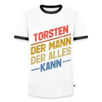 Torsten Der Mann Der Alles Kann Vorname Torsten - Männer Kontrast-T-Shirt - Weiß/Schwarz - Vorne - AI Model Female 172 light (172cm) & AI Model Male 178 dark (178cm)
