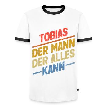 Tobias Der Mann Der Alles Kann Vorname Tobias - Männer Kontrast-T-Shirt - Weiß/Schwarz - Vorne - AI Model Female 172 light (172cm) & AI Model Male 178 dark (178cm)