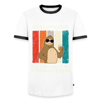 Geschmeidig Festplatte Formatieren Faultier Bier - Männer Kontrast-T-Shirt - Weiß/Schwarz - Vorne - AI Model Female 172 light (172cm) & AI Model Male 178 dark (178cm)