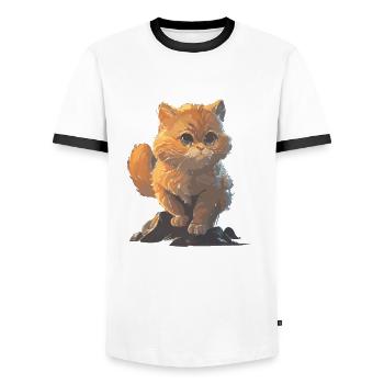 Cat cute cat drawing - Men's Ringer Shirt - white/black - Front - AI Model Female 172 light (172cm) & AI Model Male 178 dark (178cm)