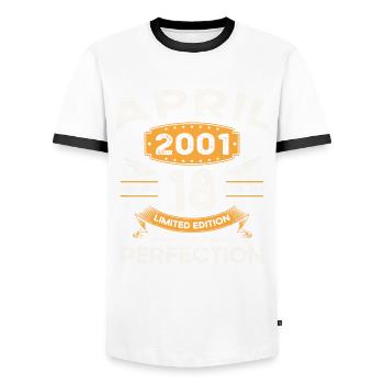 22. Geburtstag Mann April Jahrgang 2001 Legendär - Männer Kontrast-T-Shirt - Weiß/Schwarz - Vorne - AI Model Female 172 light (172cm) & AI Model Male 178 dark (178cm)