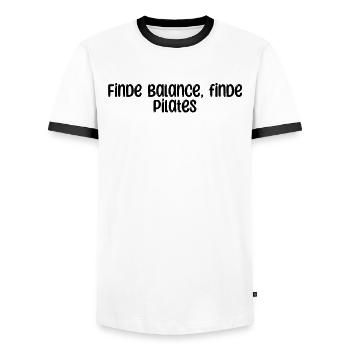Pilates - Finde Balance, finde Pilates - Männer Kontrast-T-Shirt - Weiß/Schwarz - Vorne - AI Model Female 172 light (172cm) & AI Model Male 178 dark (178cm)
