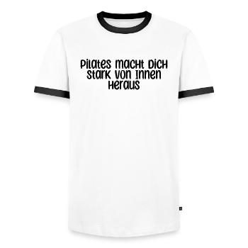 Pilates - Pilates macht dich stark von Innen - Männer Kontrast-T-Shirt - Weiß/Schwarz - Vorne - AI Model Female 172 light (172cm) & AI Model Male 178 dark (178cm)