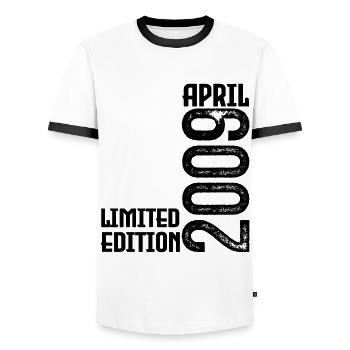 Gift April 2009. Birthday April 2009. April. - Men's Ringer Shirt - white/black - Front - AI Model Female 172 light (172cm) & AI Model Male 178 dark (178cm)