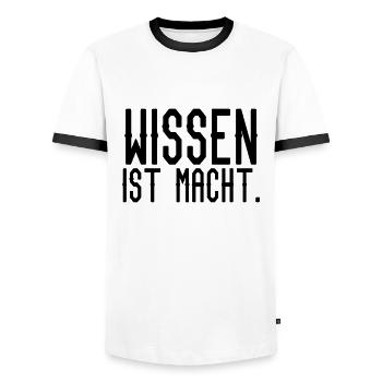 Wissen ist Macht - Männer Kontrast-T-Shirt - Weiß/Schwarz - Vorne - AI Model Female 172 light (172cm) & AI Model Male 178 dark (178cm)